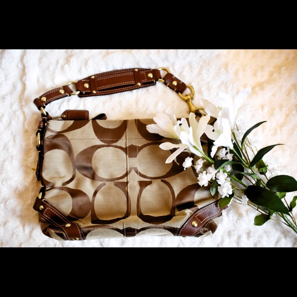 COACH Signature Canvas Carly Hobo Bag in Gold